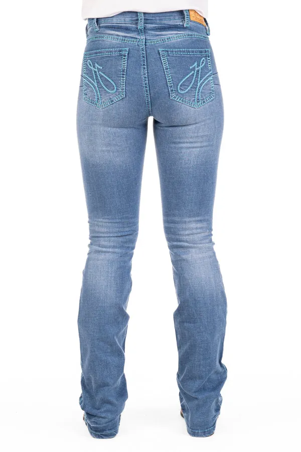 HITCHLEY & HARROW ULTRA HIGH RISE SR2193 FLORENCE TURQUOISE STITCH JEANS