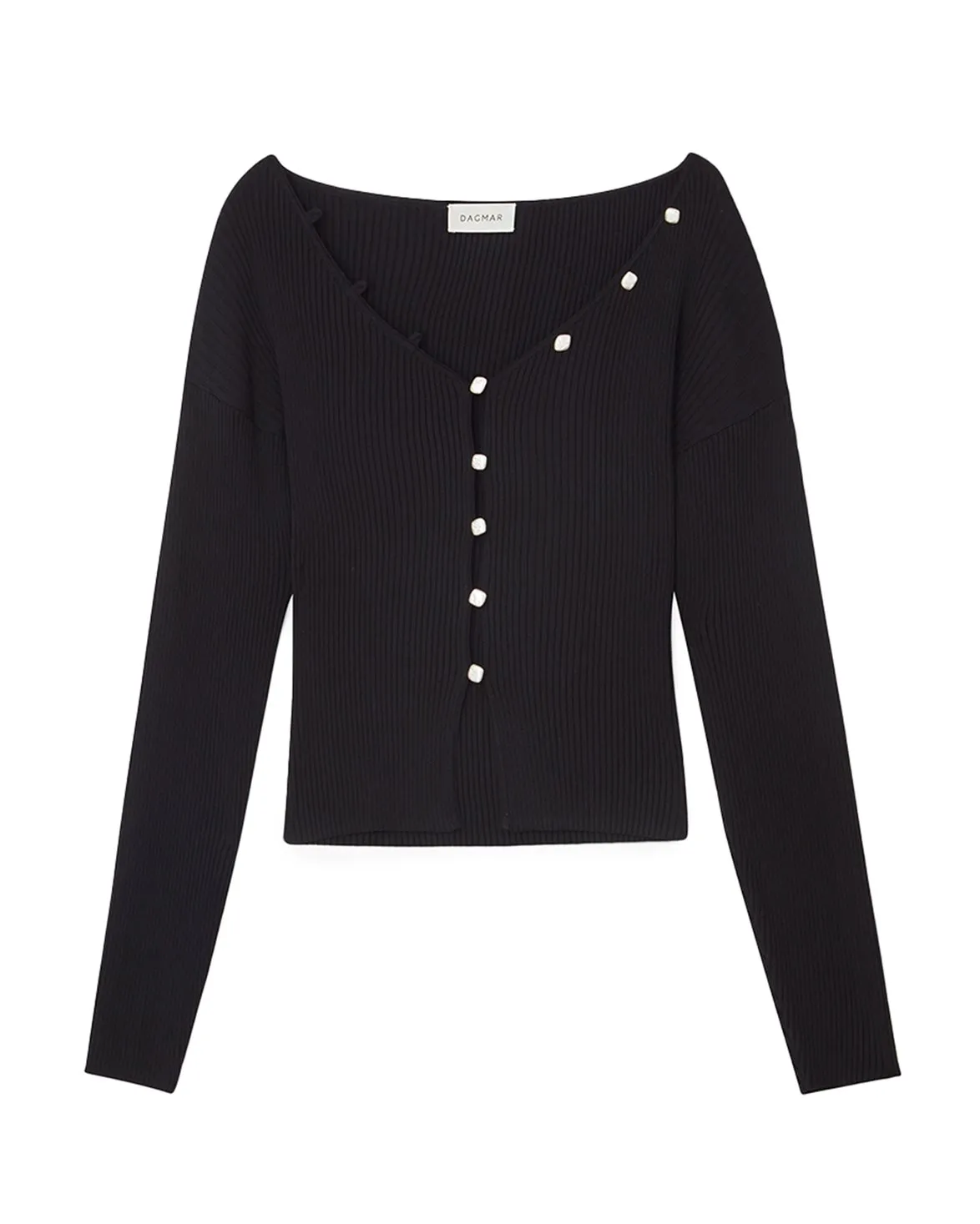 House of Dagmar Pearl Button Top Black