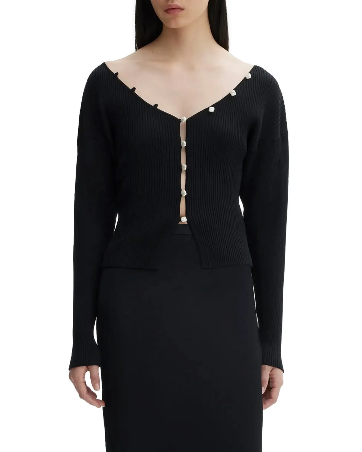 House of Dagmar Pearl Button Top Black