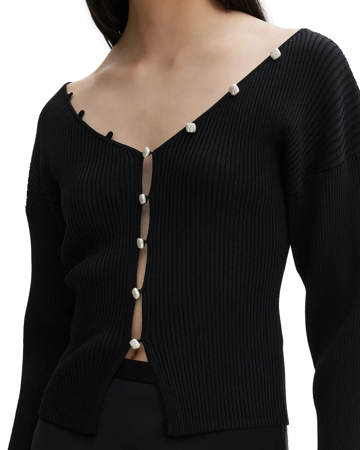 House of Dagmar Pearl Button Top Black