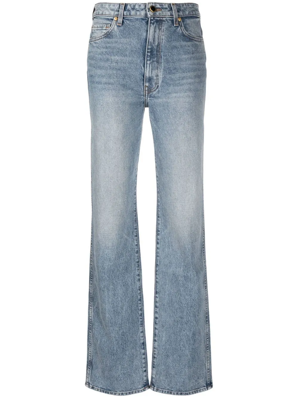 KHAITE High-Rise Stretch Cotton Straight Leg Jeans in Light Blue