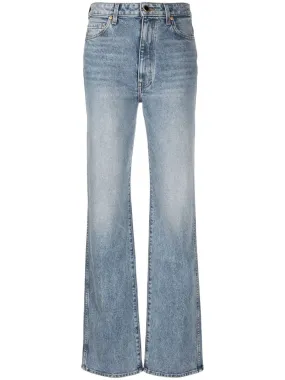 KHAITE High-Rise Stretch Cotton Straight Leg Jeans in Light Blue