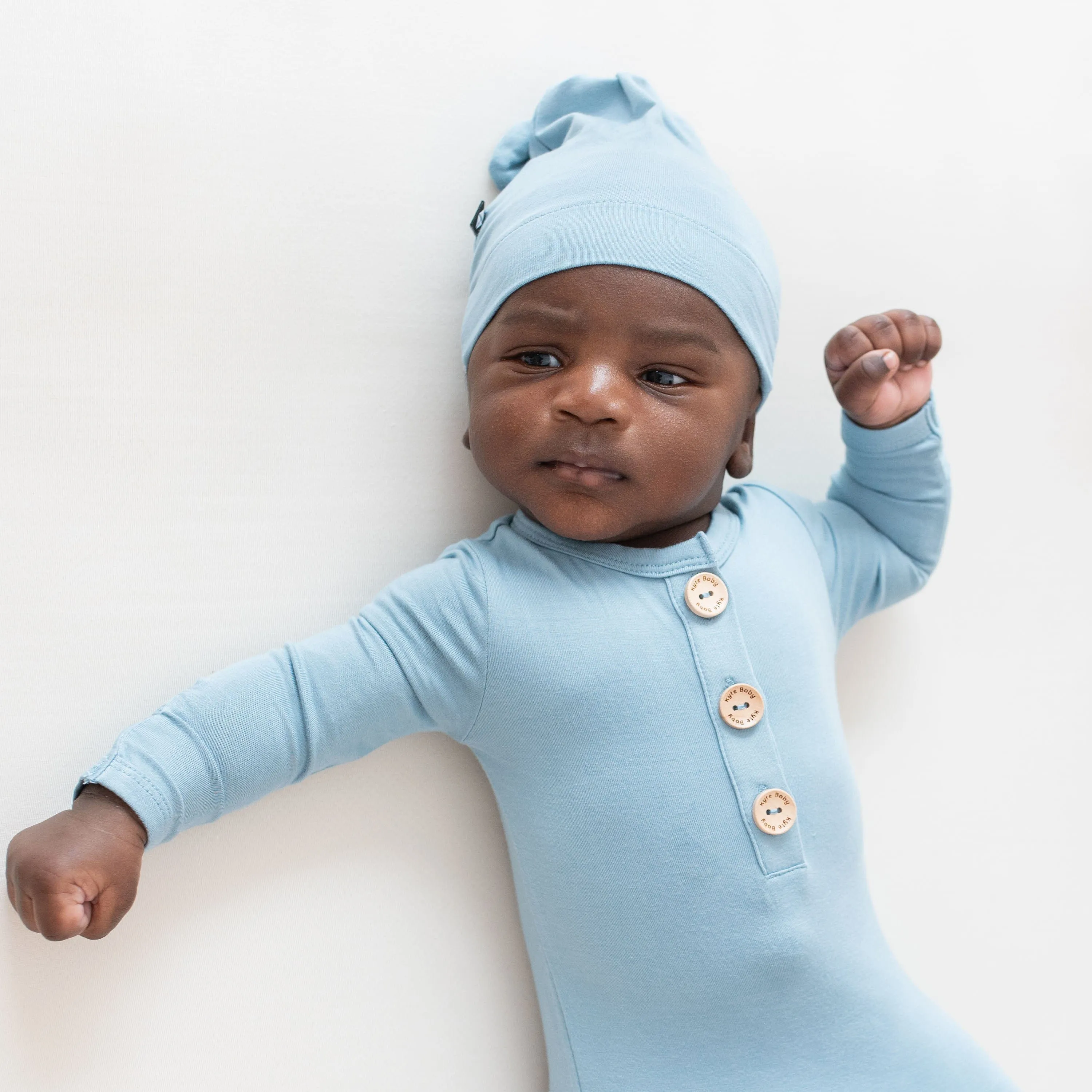 Knotted Gown with Hat Set in Dusty Blue