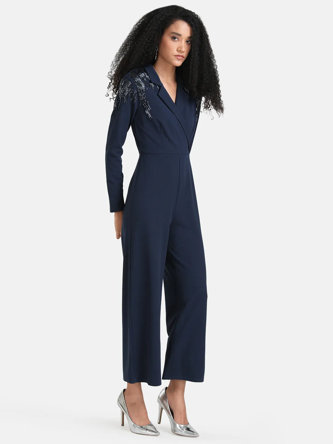 Lapel Collar Embellished Jumpsuit