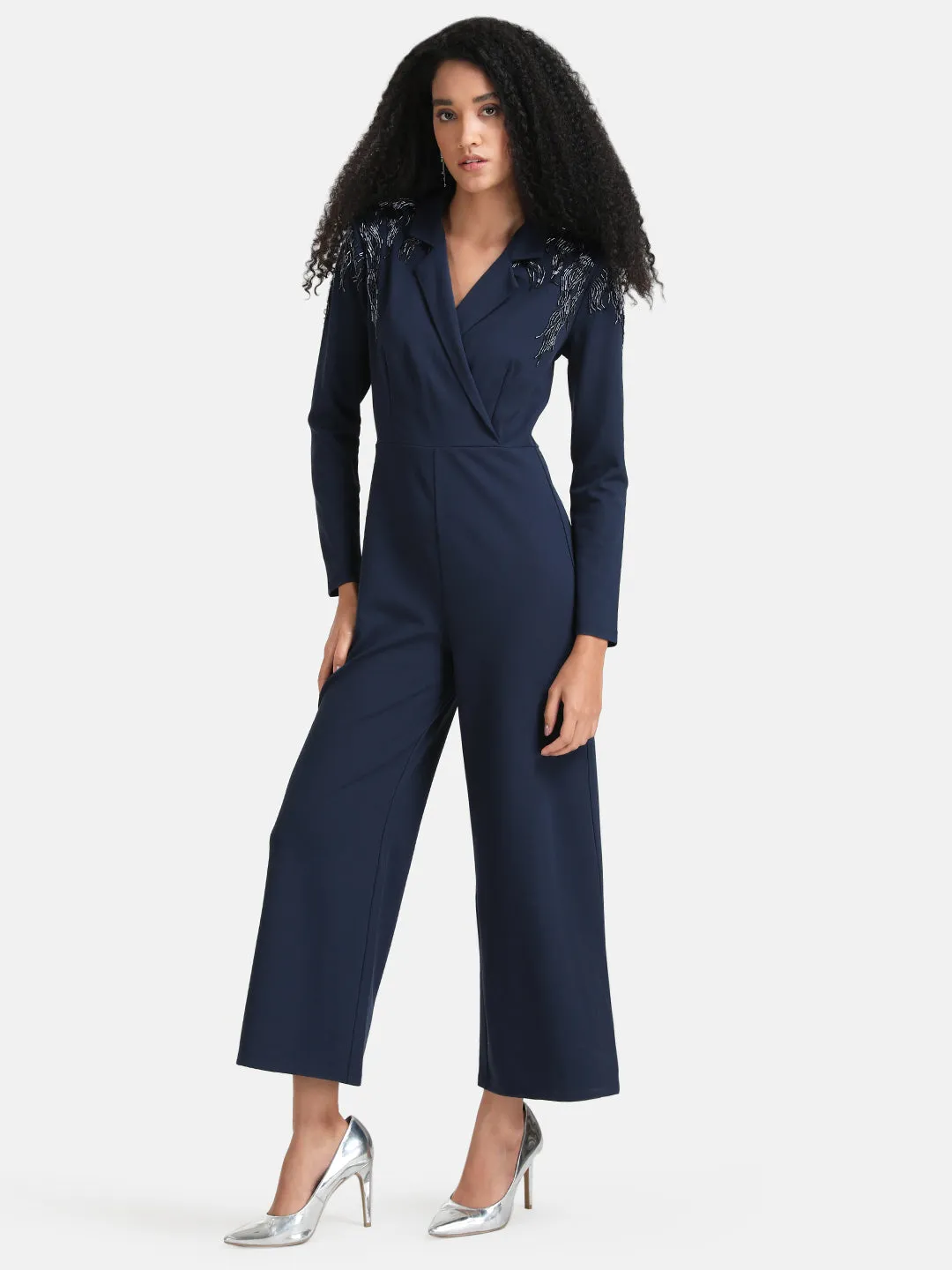 Lapel Collar Embellished Jumpsuit