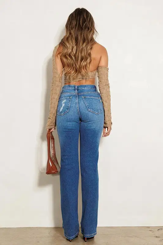 Make Believe High Rise Subtle Distressed Straight Jeans [online exclusive]