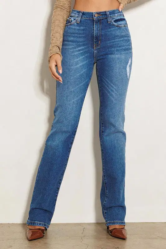 Make Believe High Rise Subtle Distressed Straight Jeans [online exclusive]