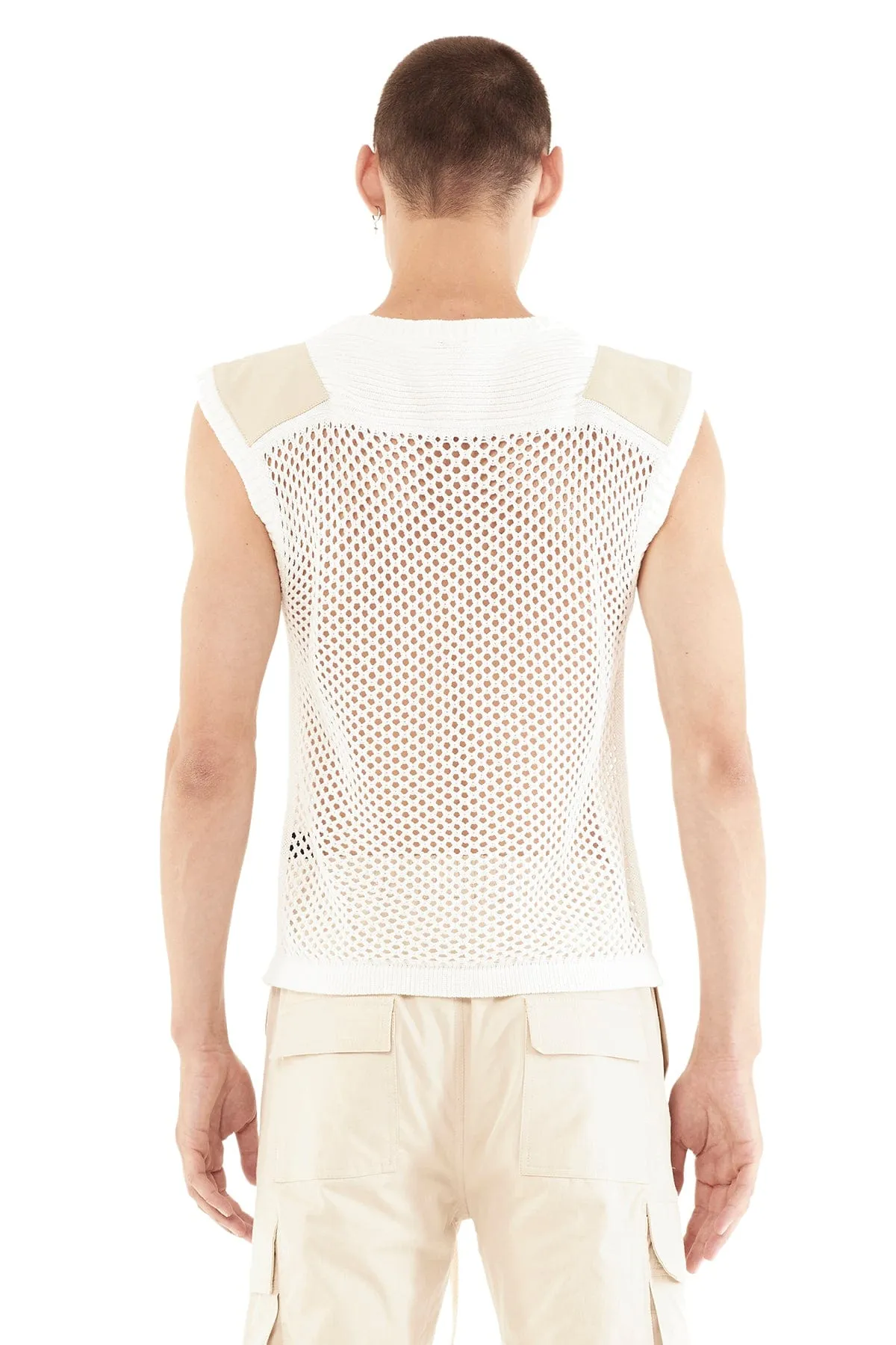 MILITARY MESH SWEATER IN OFF-WHITE