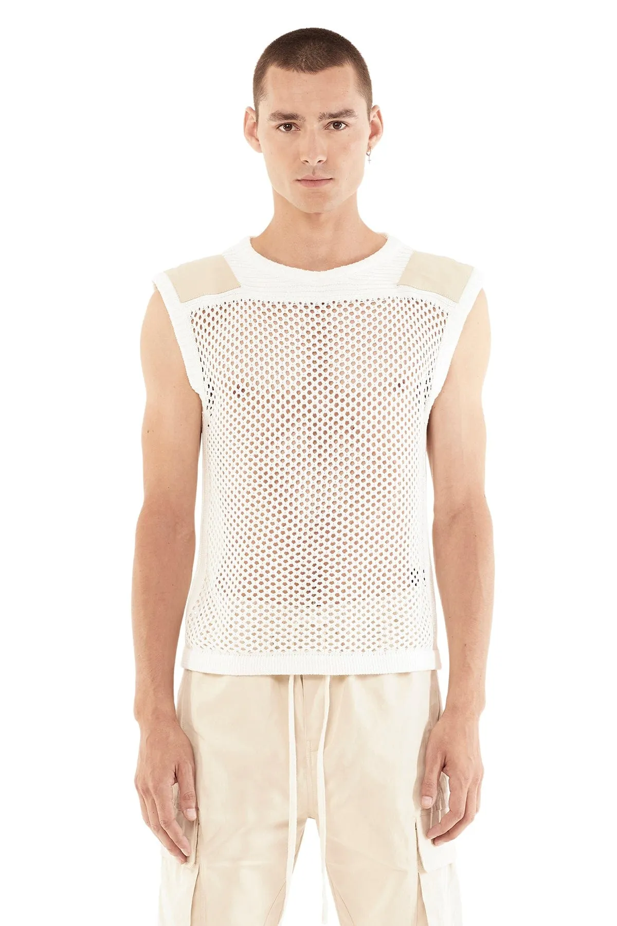 MILITARY MESH SWEATER IN OFF-WHITE