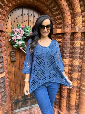 Navy Diamond Pattern Loose Knit Top Erin