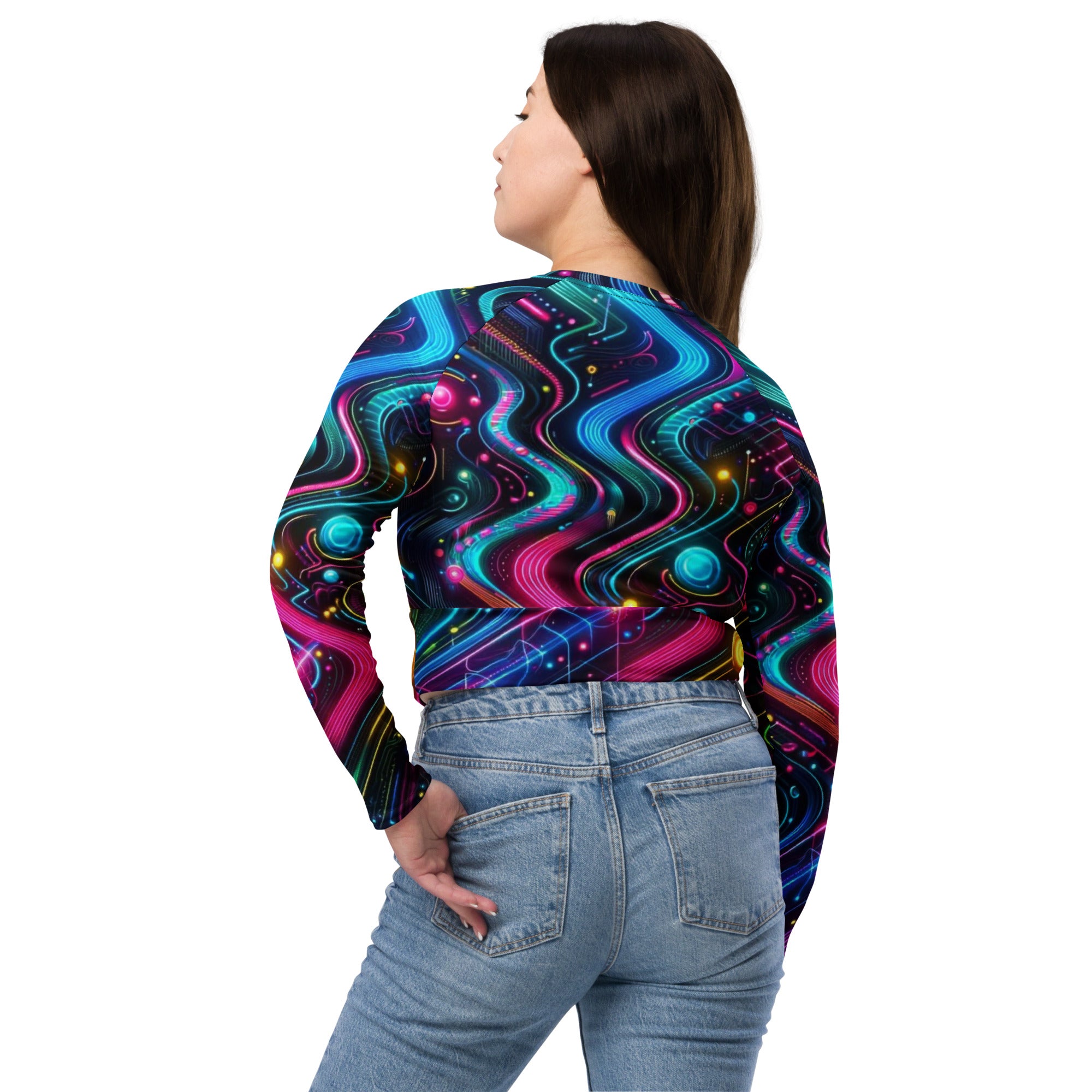 Neon Pulse Long Sleeve Rave Crop Top