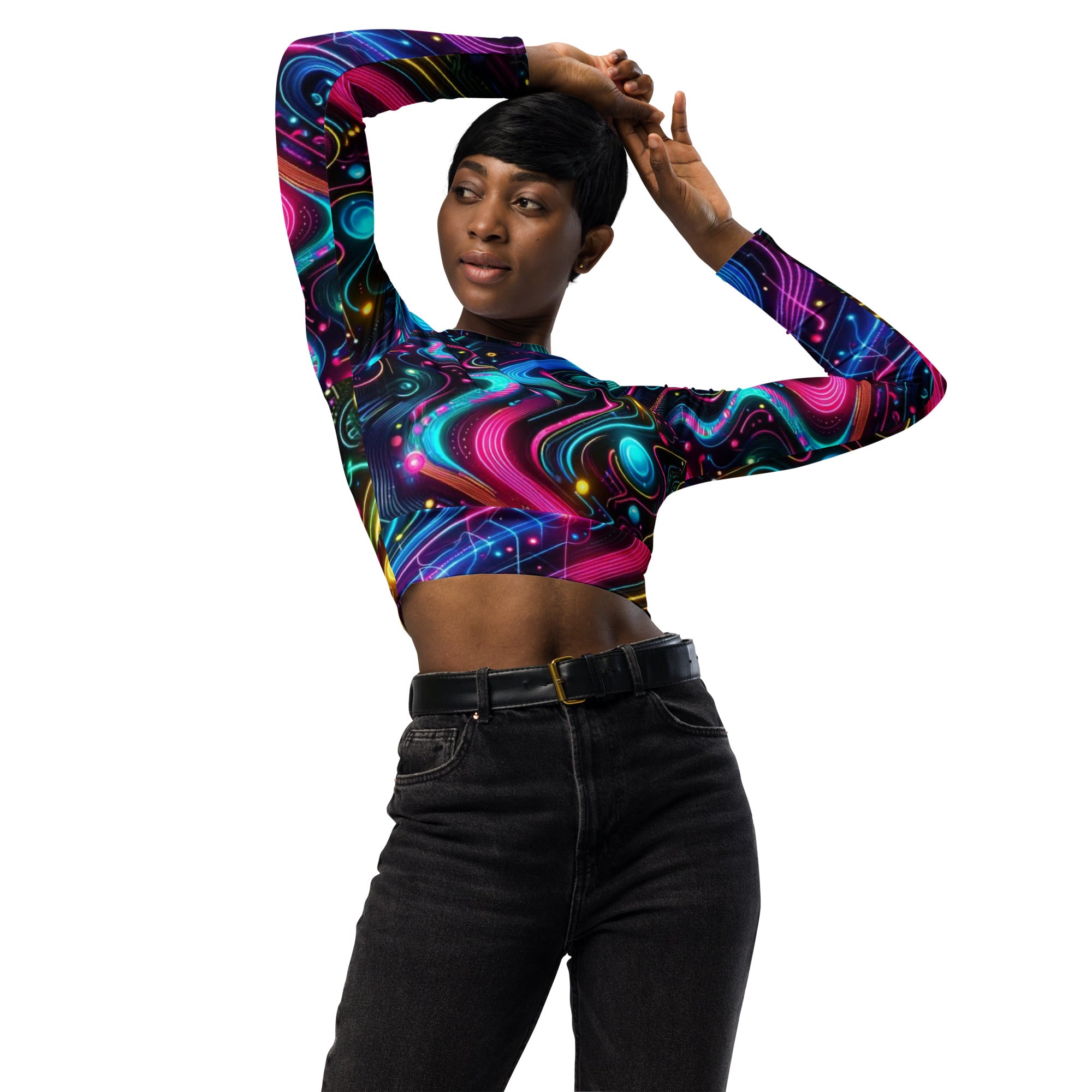 Neon Pulse Long Sleeve Rave Crop Top