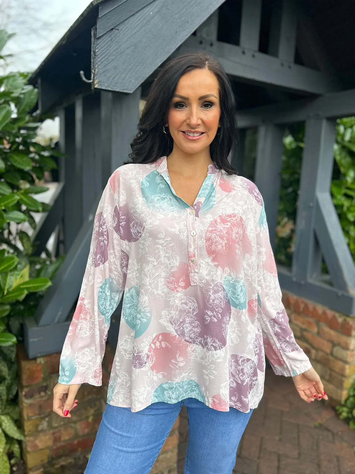 Pink Floral Circle Pattern Blouse April