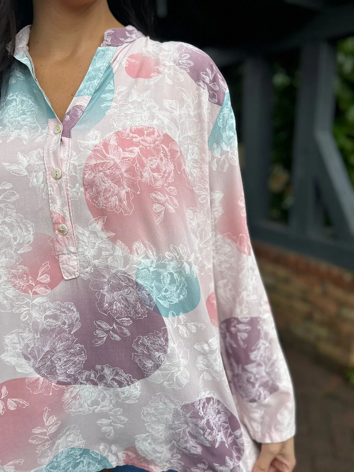 Pink Floral Circle Pattern Blouse April