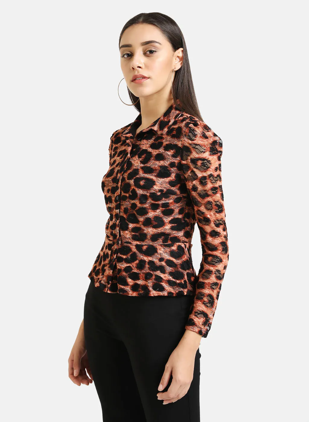 Print Peplum Lace Shirt