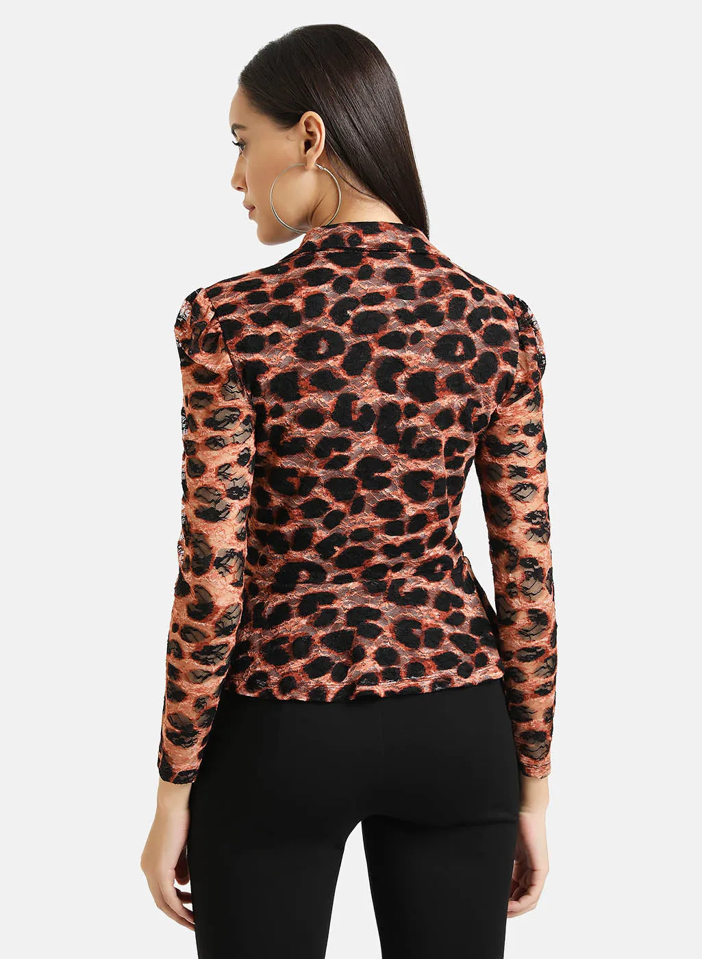 Print Peplum Lace Shirt