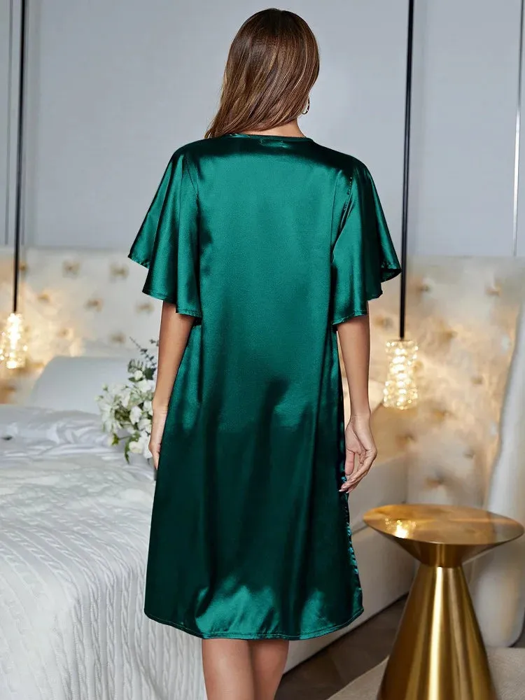 Silk Satin Sleepwear Loose Casual Home Wear Night Dress