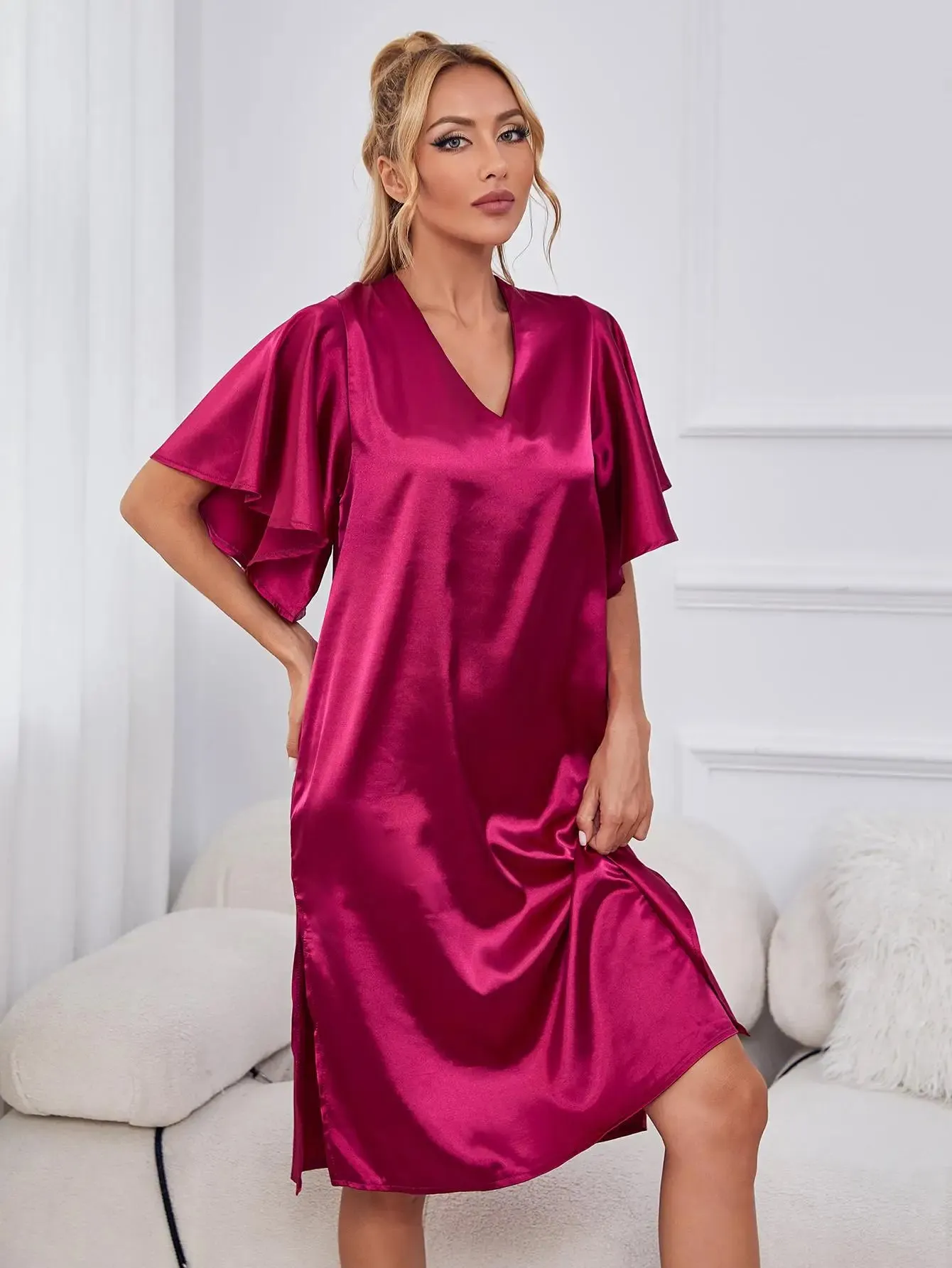 Silk Satin Sleepwear Loose Casual Home Wear Night Dress