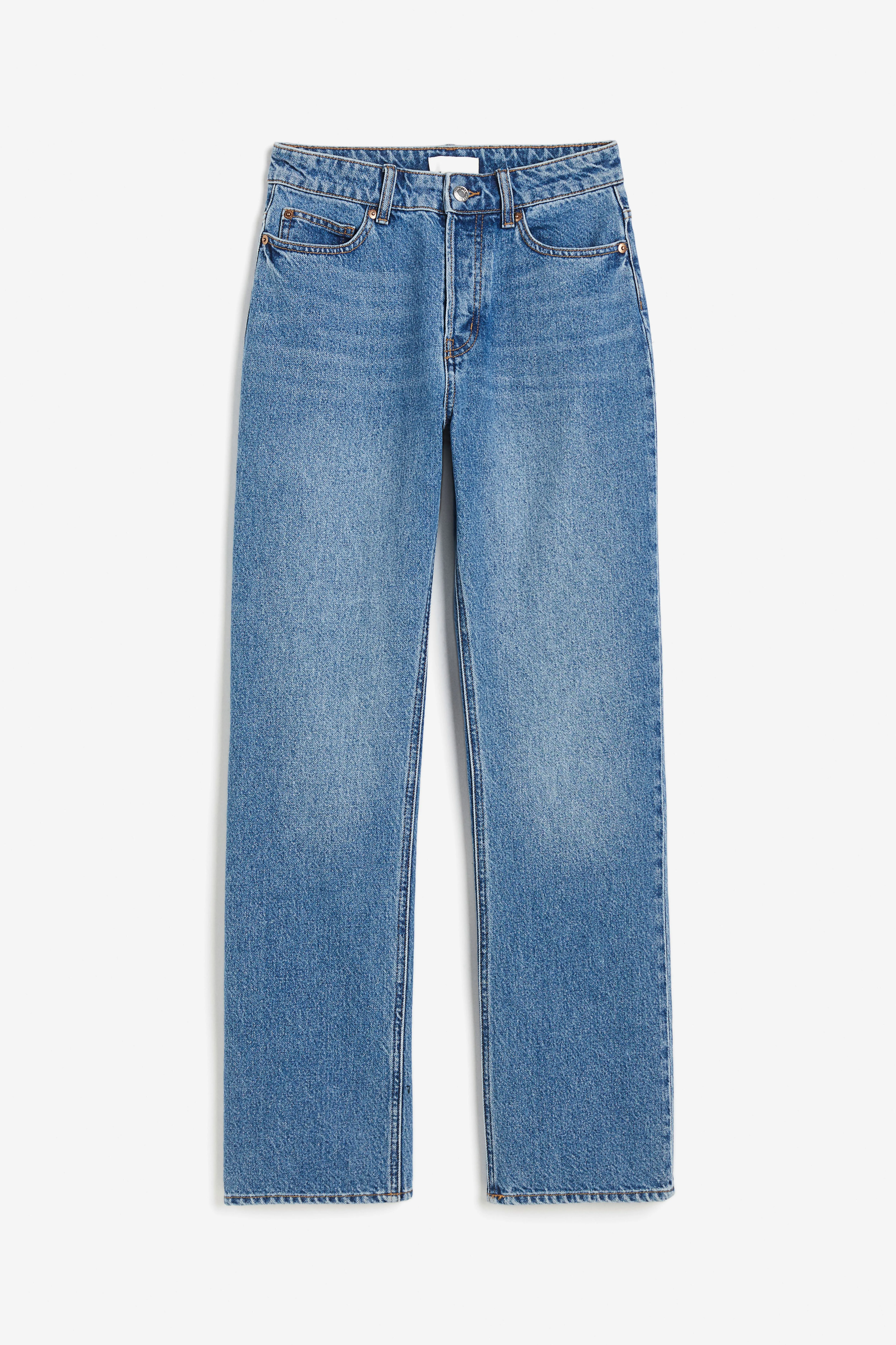 Straight High Jeans - High waist - Long - Medium denim blue - Ladies | H&M GB