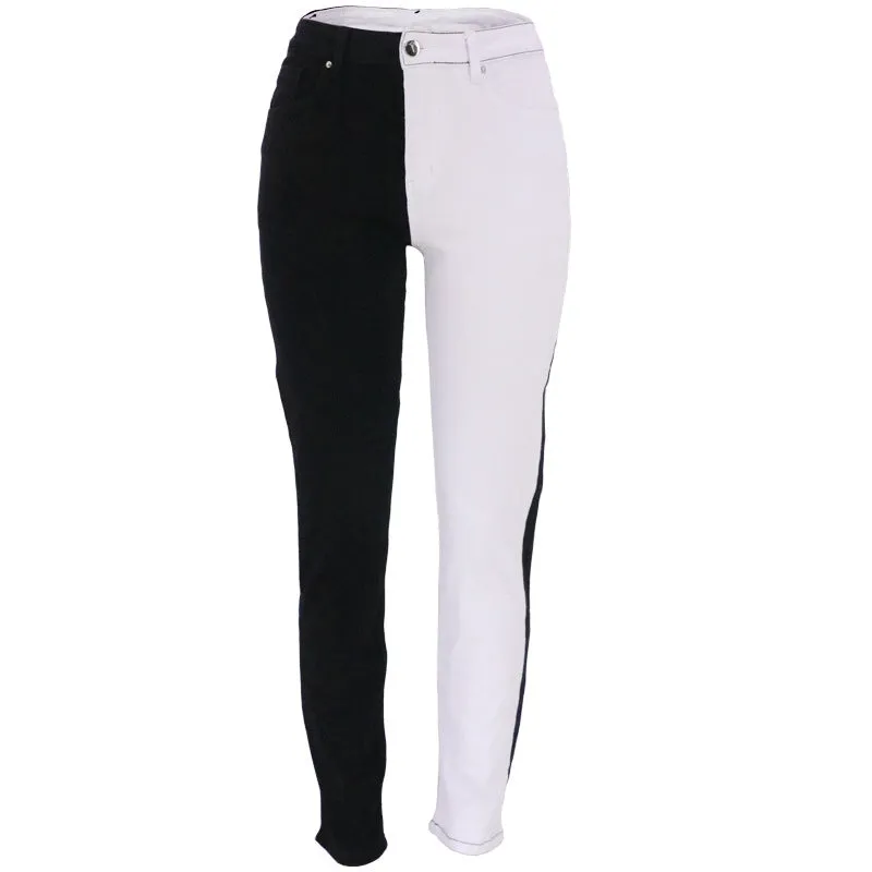 Stretch Contrast Color Straight High Waist Jeans For Women