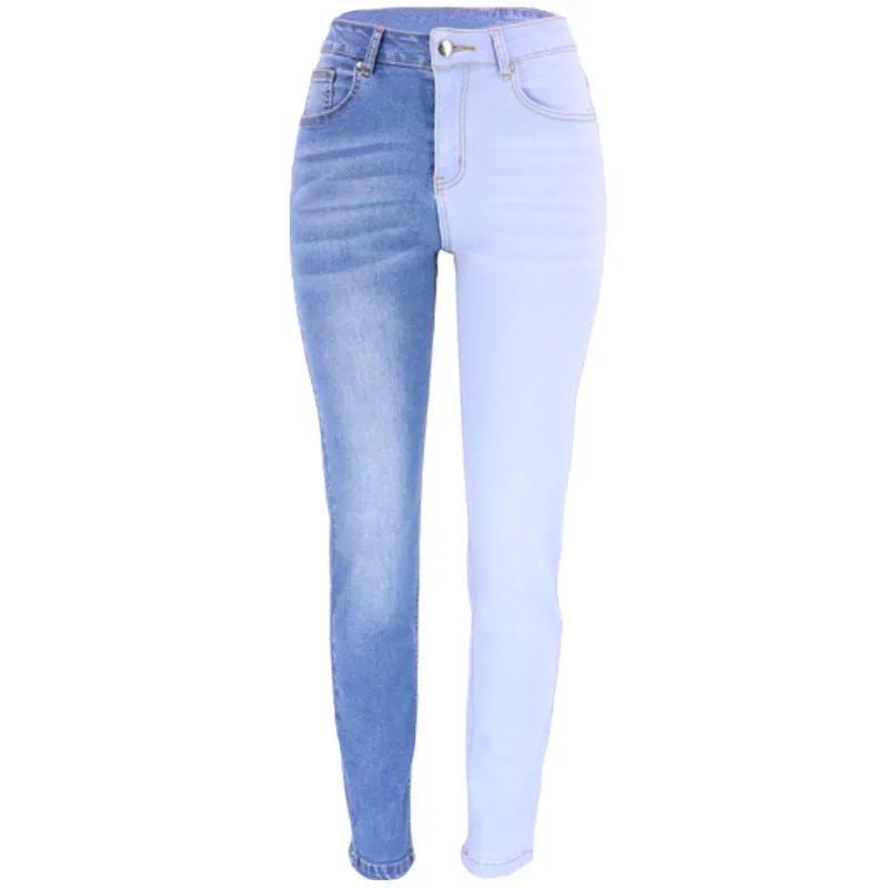 Stretch Contrast Color Straight High Waist Jeans For Women