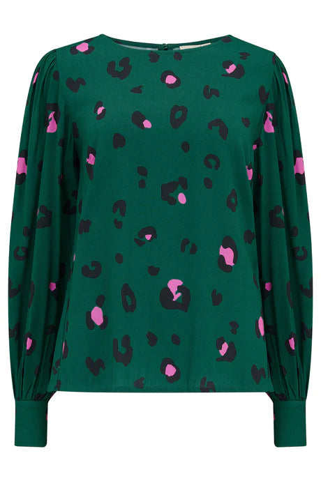 Sugarhill - Ronnie Puff Sleeve Top - Green Leopard