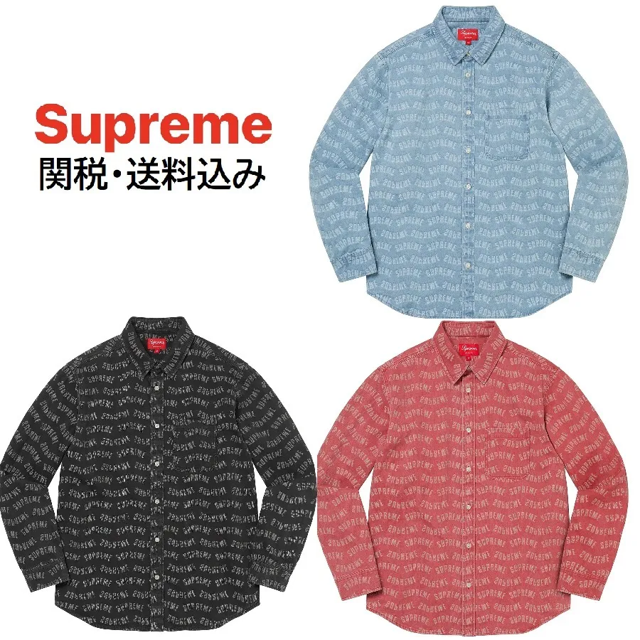 Supreme  |Unisex Denim Street Style Long Sleeves Logo Skater Style