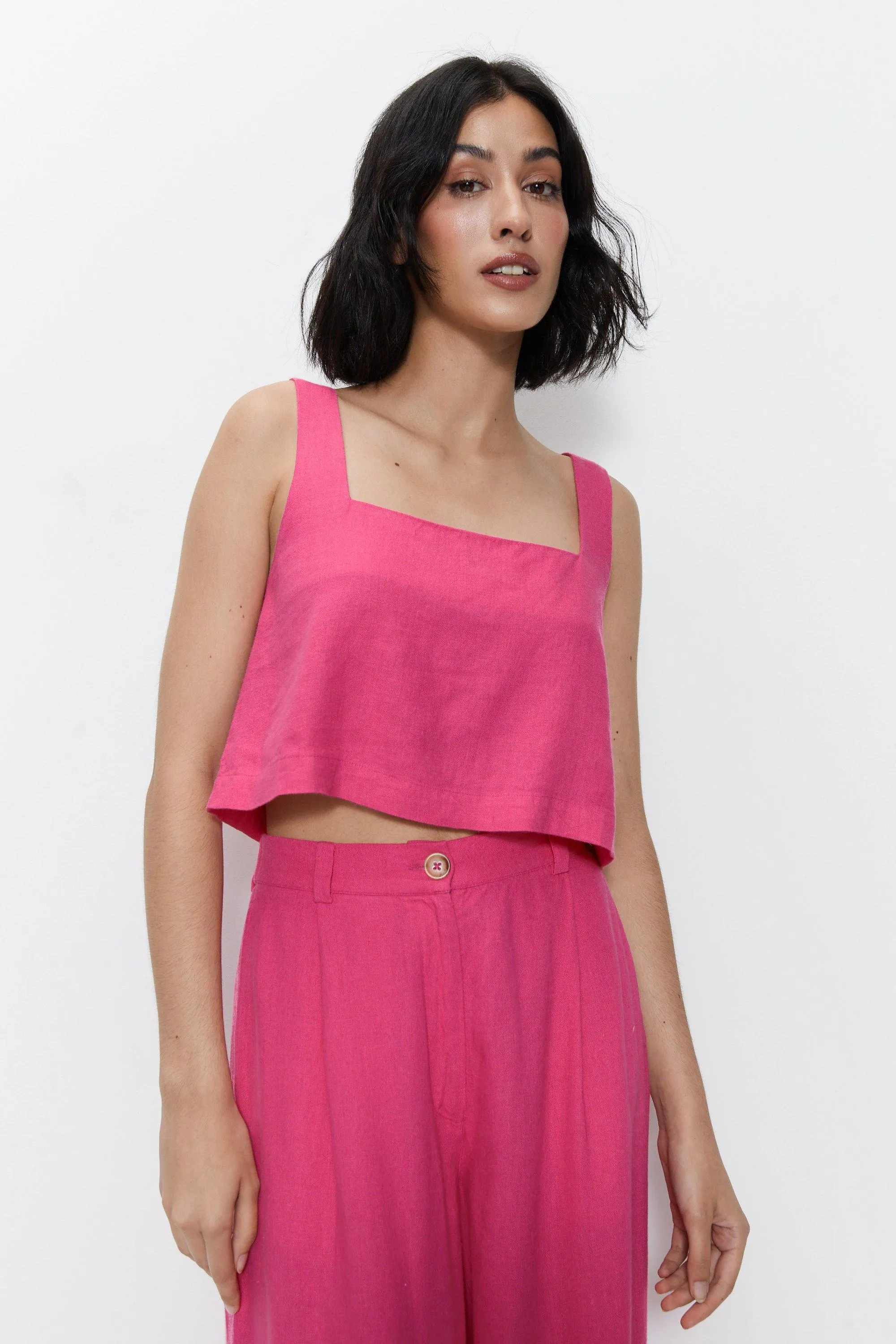 Tops | Linen Box Strappy Crop Top | Warehouse