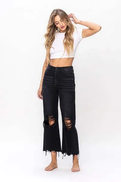 Vervet by Flying Monkey Vintage Ultra High Waist Distressed Crop Flare Jeans