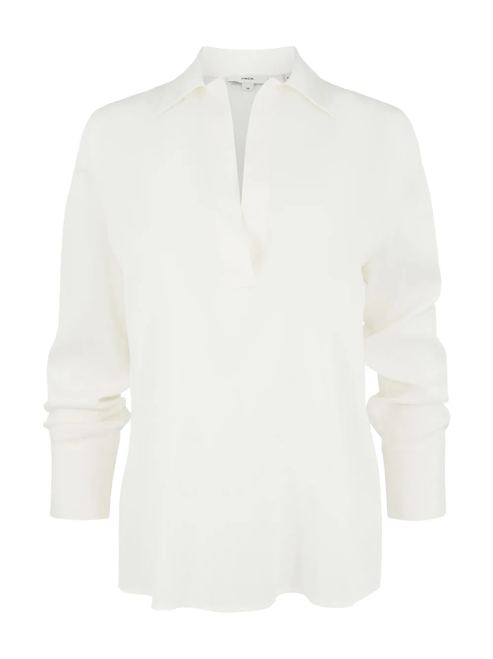 Vince Stretch-Silk Long-Sleeve Polo Blouse in Off-White