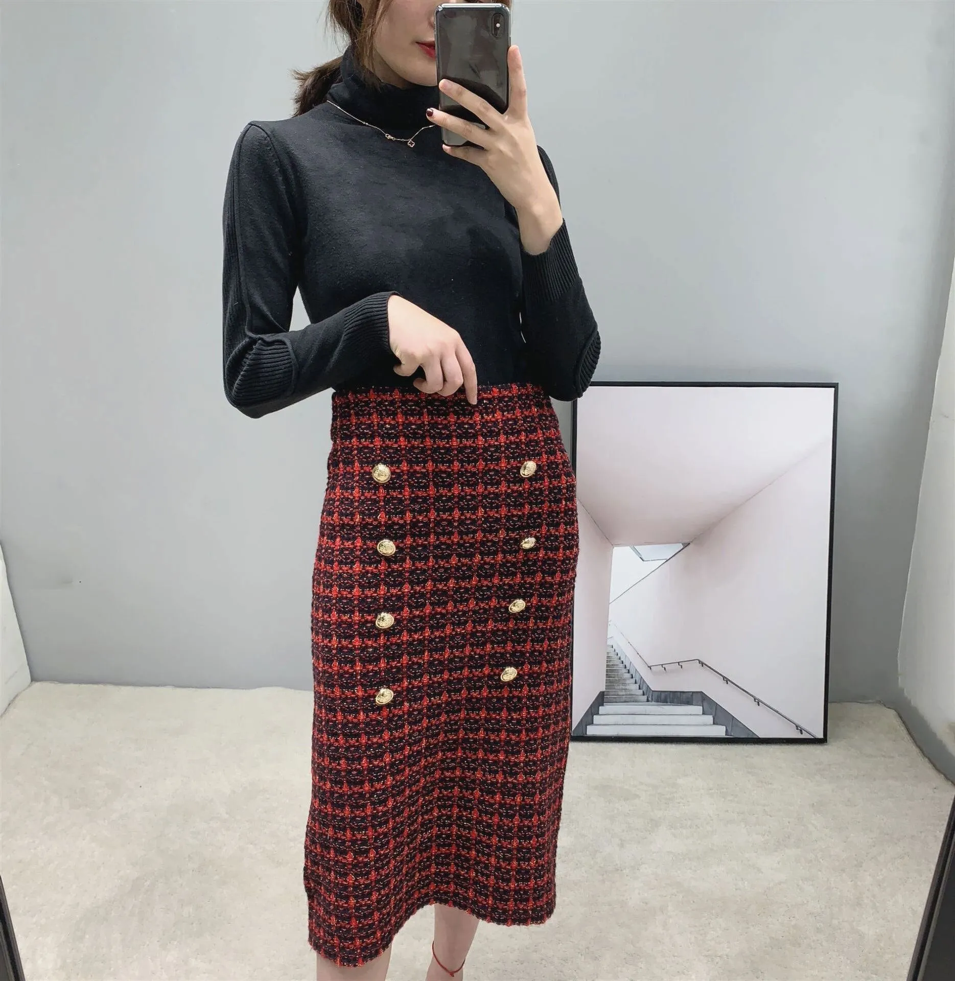 Winter Bodycon Women High Waist Kintted Straight High Street Casual Skirt Outwear